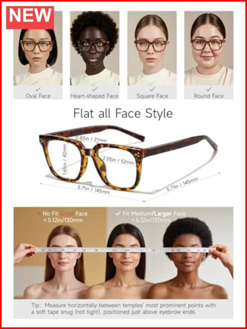 Oversized Square Blue Light Glasses TR90 Frame Reduce Eyestrain for TV Computer